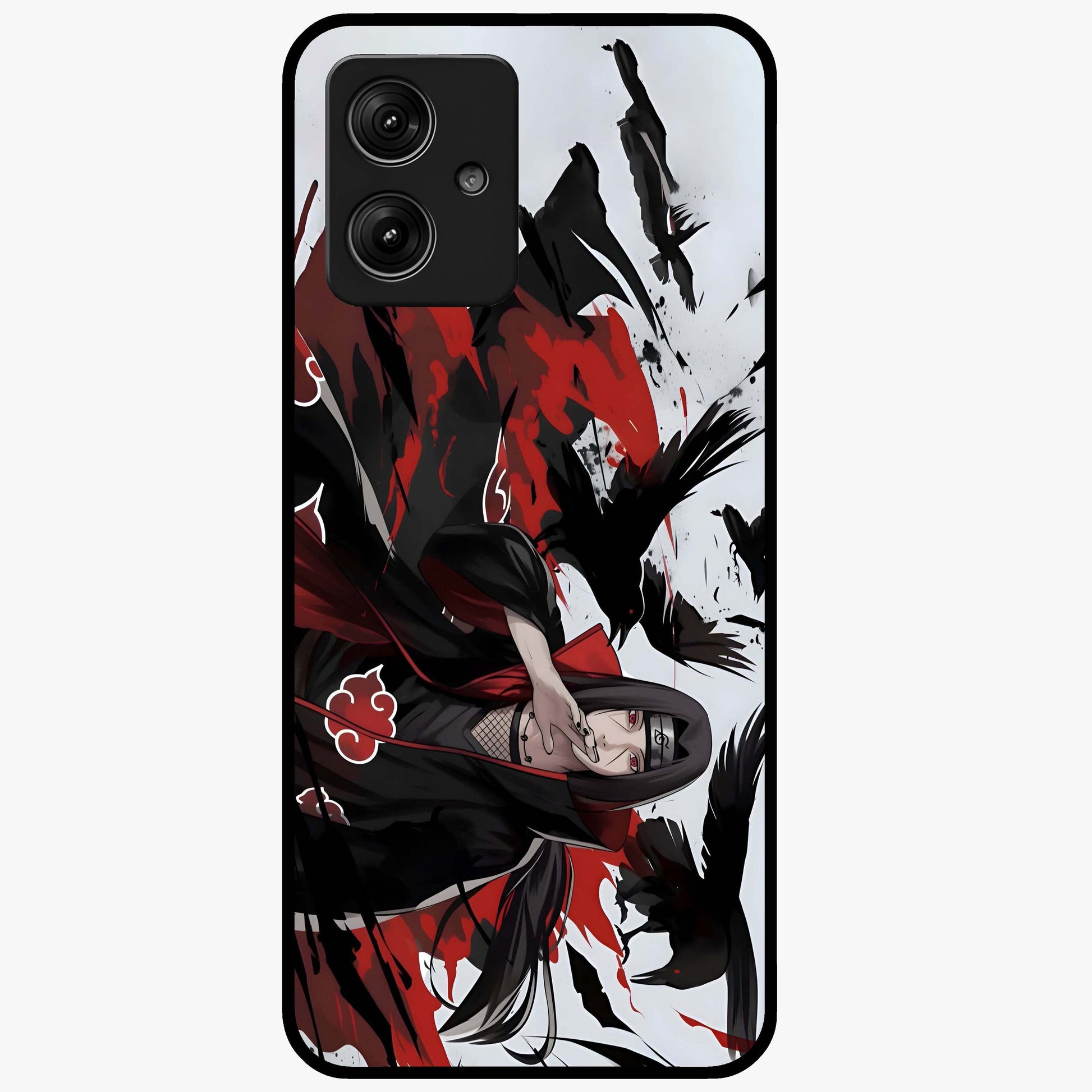 Crimson Crow Illusion Glass Case showing flat back view with artistic crow illusion artwork and glossy glass finish.