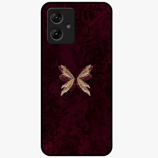 Crimson Fade Butterfly Glass Case showing flat back view with fading butterfly artwork and glossy glass finish.