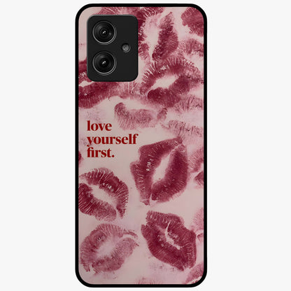Crimson Kiss Love Glass Case showing flat back view with romantic crimson themed artwork and glossy glass finish.