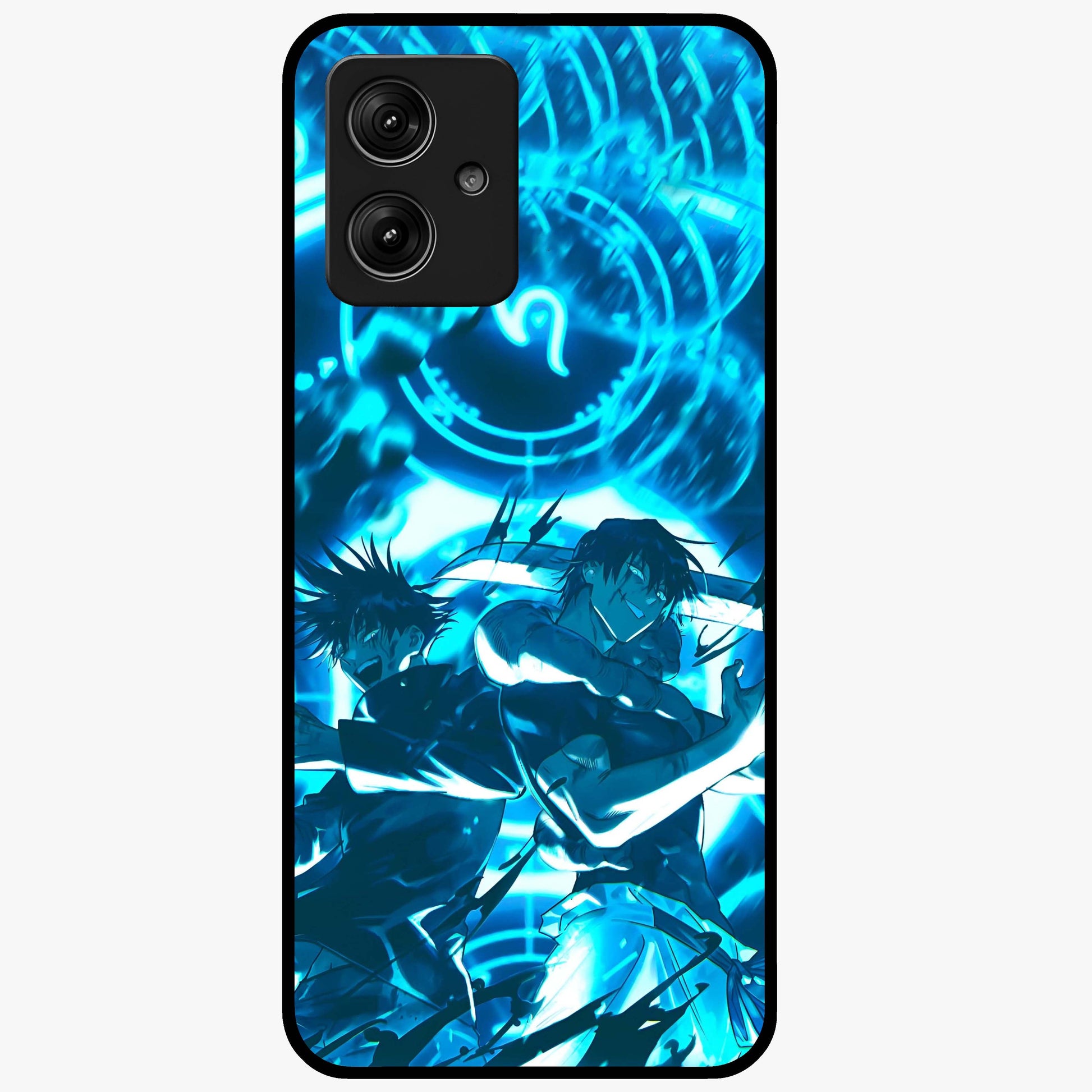 Cursed Energy Clash Glass Case showing flat back view with intense cursed energy artwork and glossy glass finish.