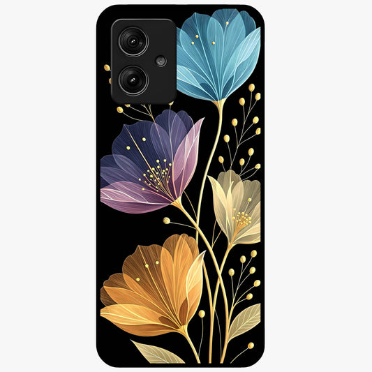 Delicate Multicolor Flowers Glass Case showing flat back view with vibrant floral artwork and glossy glass finish.