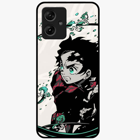 Demon Slayer Glass Case showing flat back view with bold anime inspired artwork and glossy glass finish.