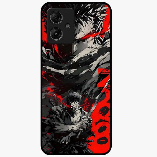 Demon Sword Resolve Glass Case showing flat back view with fierce sword warrior artwork and glossy glass finish.