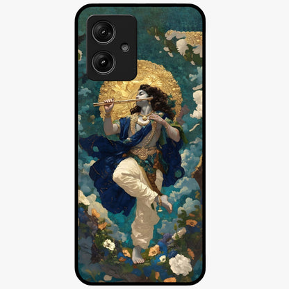 Divine Krishna Art Glass Case showing flat back view with Lord Krishna artwork and glossy glass finish.