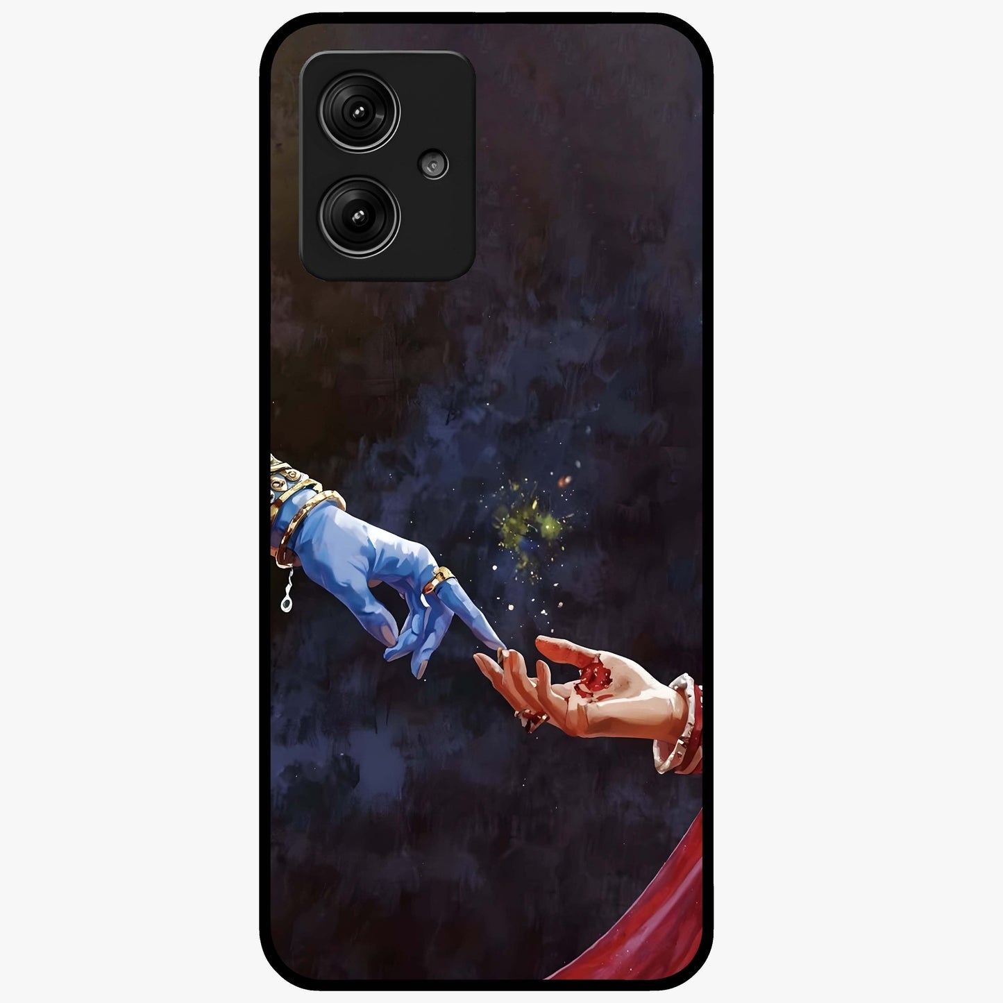 Divine Touch Eternal Glass Case showing flat back view with spiritual themed artwork and glossy glass finish.