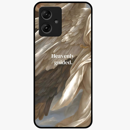 Divine Winged Grace Glass Case showing flat back view with elegant wing inspired artwork and glossy glass finish.