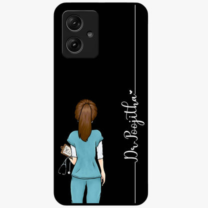 Doctor Pattern Custom Name Glass Case showing flat back view with medical themed pattern and personalized name design.