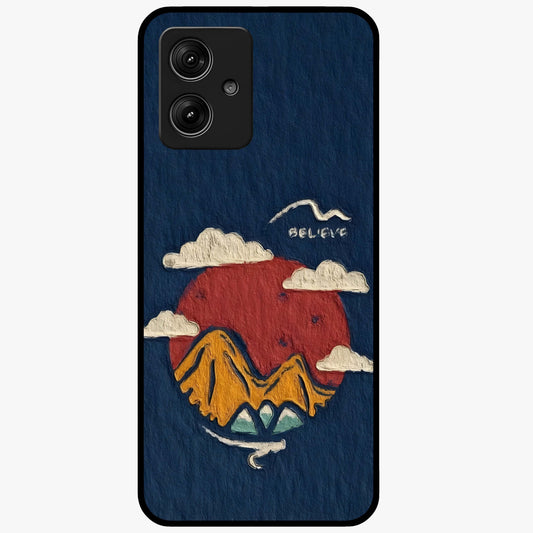 Dream Beyond Mountains Glass Case showing flat back view with scenic mountain landscape artwork and glossy glass finish.