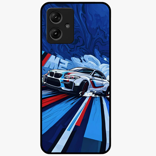 Drift Power Rush Glass Case showing flat back view with dynamic racing inspired artwork and glossy glass finish.