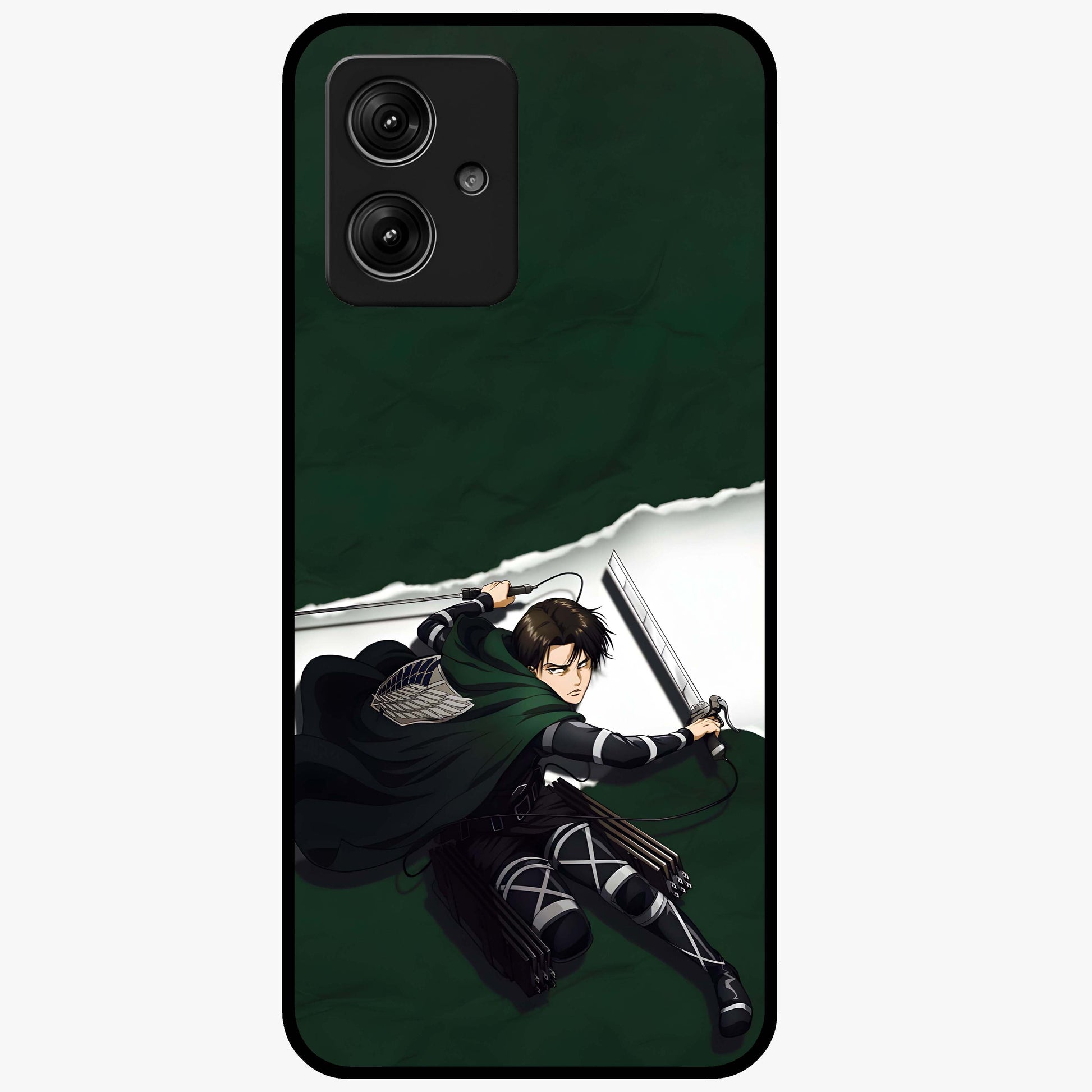 Emerald War Vanguard Glass Case showing flat back view with powerful warrior themed artwork and glossy glass finish.