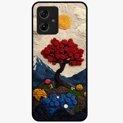 Eternal Nature Tapestry Glass Case showing flat back view with intricate nature tapestry artwork and glossy glass finish.
