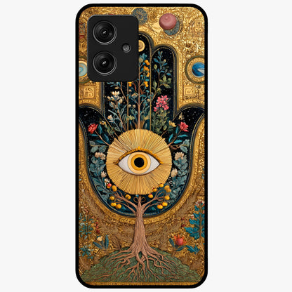 Ethereal Evil Eye Glass Case showing flat back view with mystical evil eye artwork and glossy glass finish.