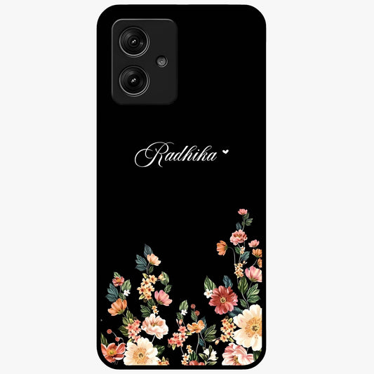 Floral Design With a Custom Personalized Name Glass Case showing flat back view with floral artwork and personalized name design.