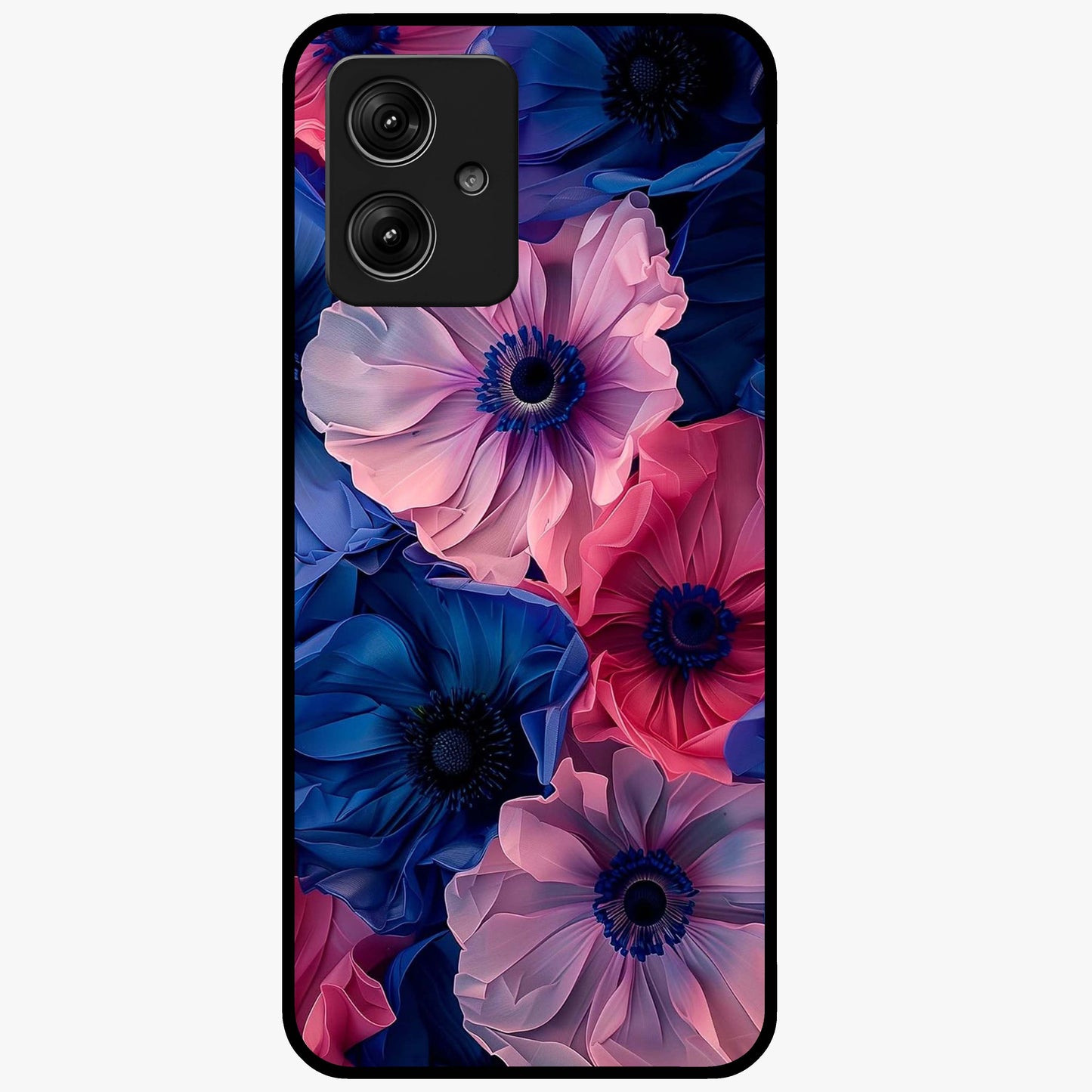 Flower Paper Art Pattern Glass Case showing flat back view with paper cut style floral artwork and glossy glass finish.