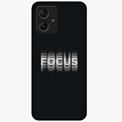 Focus Mode On Glass Case showing flat back view with bold motivational typography design and glossy glass finish.