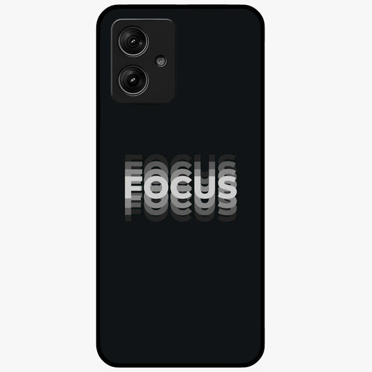 Focus Mode On Glass Case showing flat back view with bold motivational typography design and glossy glass finish.