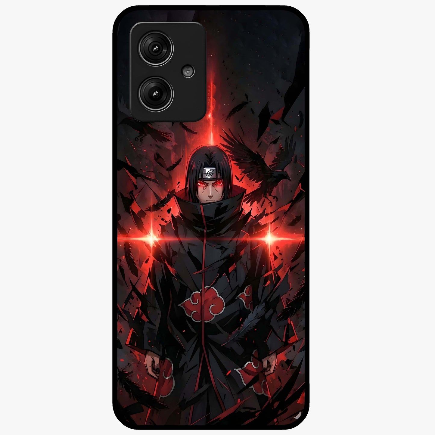 Focused Blade Discipline Glass Case showing flat back view with warrior sword themed artwork and glossy glass finish.