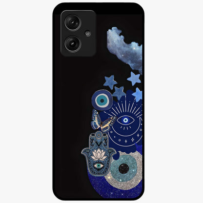 Galactic Charm Cluster Glass Case showing flat back view with glowing celestial charm artwork and glossy glass finish.