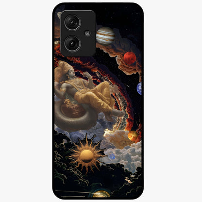 Galactic Divine God Glass Case showing flat back view with divine cosmic themed artwork and glossy glass finish.