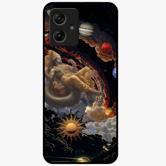 Galactic Divine God Glass Case showing flat back view with divine cosmic themed artwork and glossy glass finish.