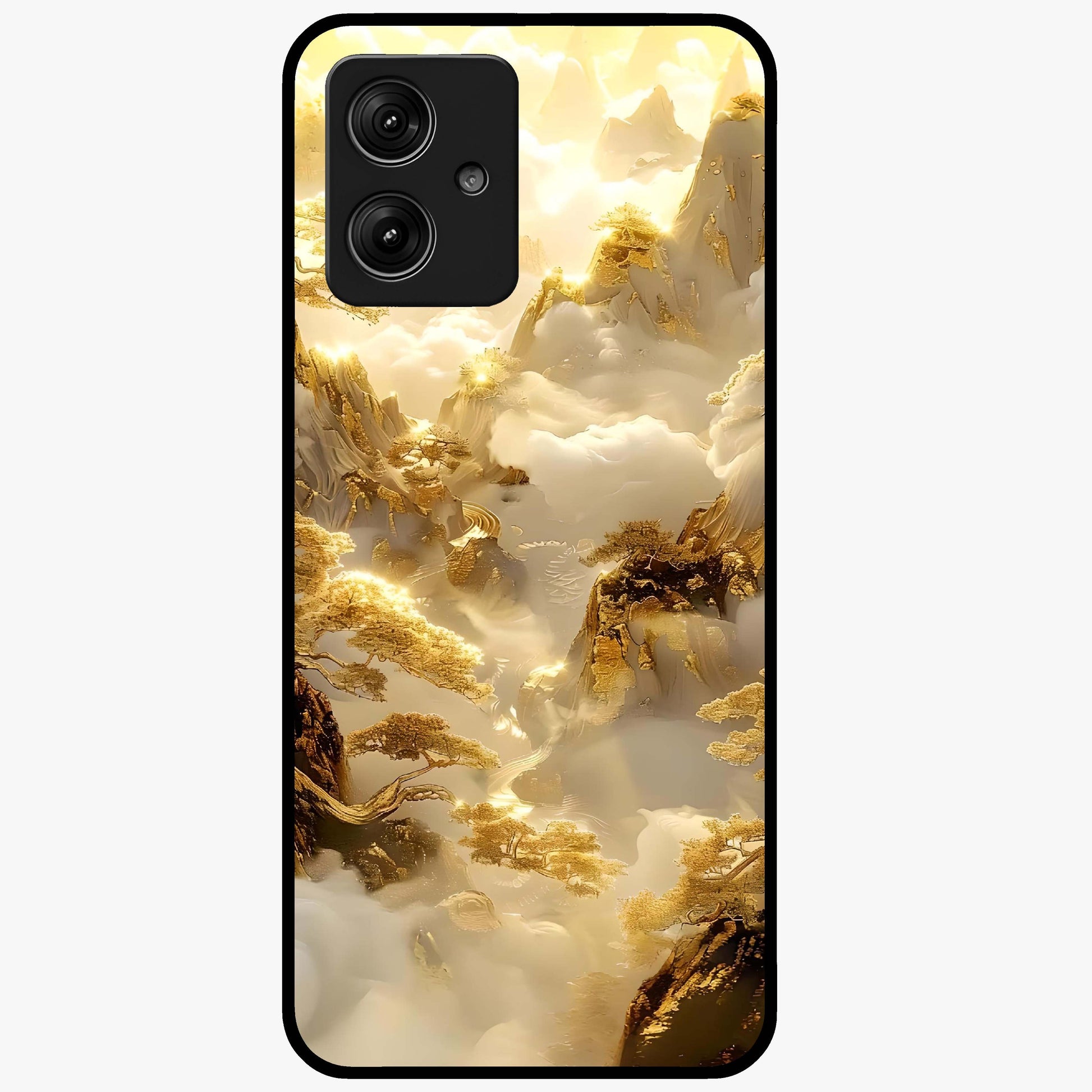 Gates Of Illumination Glass Case showing flat back view with mystical illuminated gate artwork and glossy glass finish.
