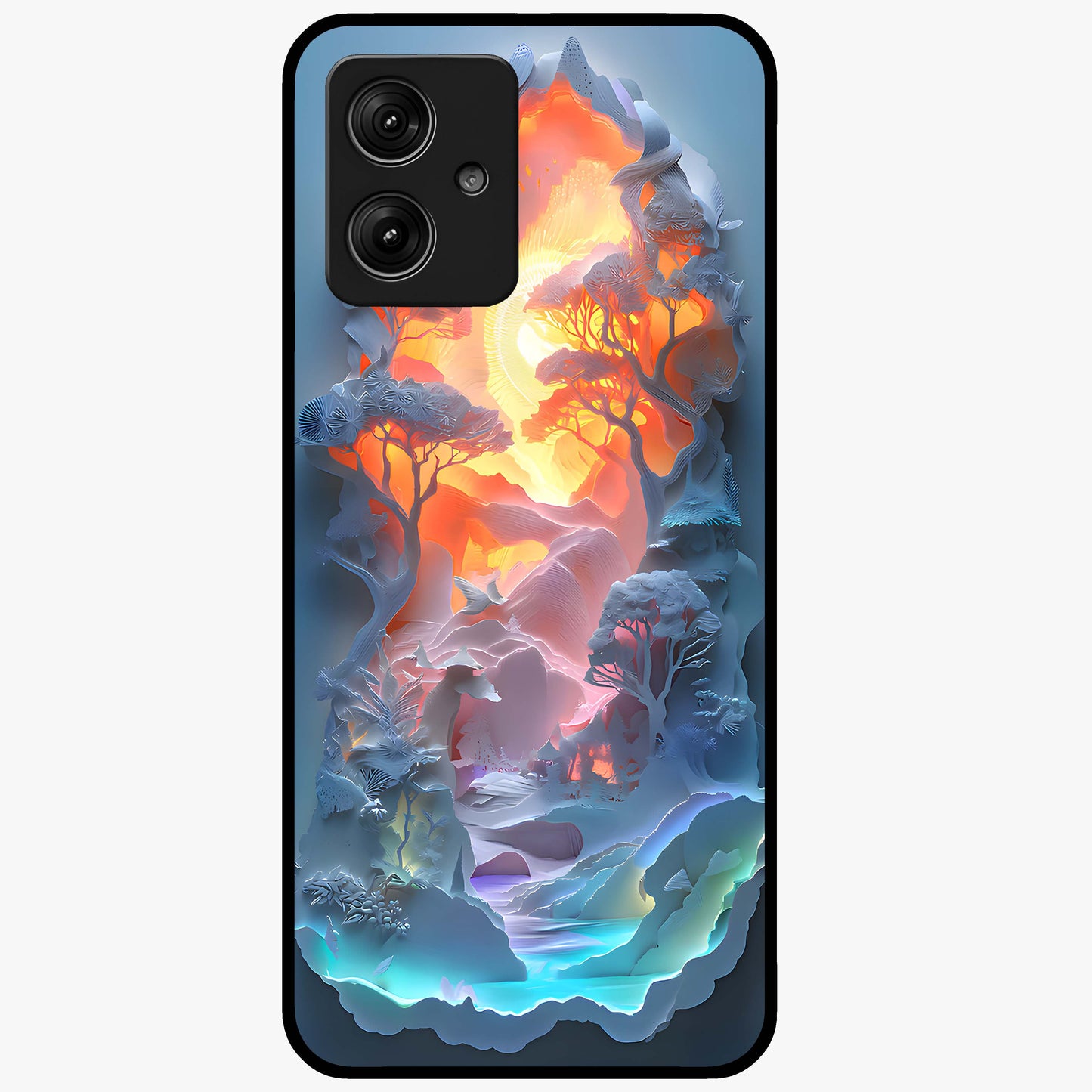 Glow Forest Portal Glass Case showing flat back view with glowing forest portal artwork and glossy glass finish.
