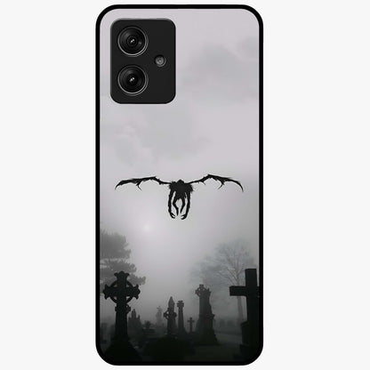 Graveyard Shadow Descent Glass Case showing flat back view with dark graveyard themed artwork and glossy glass finish.