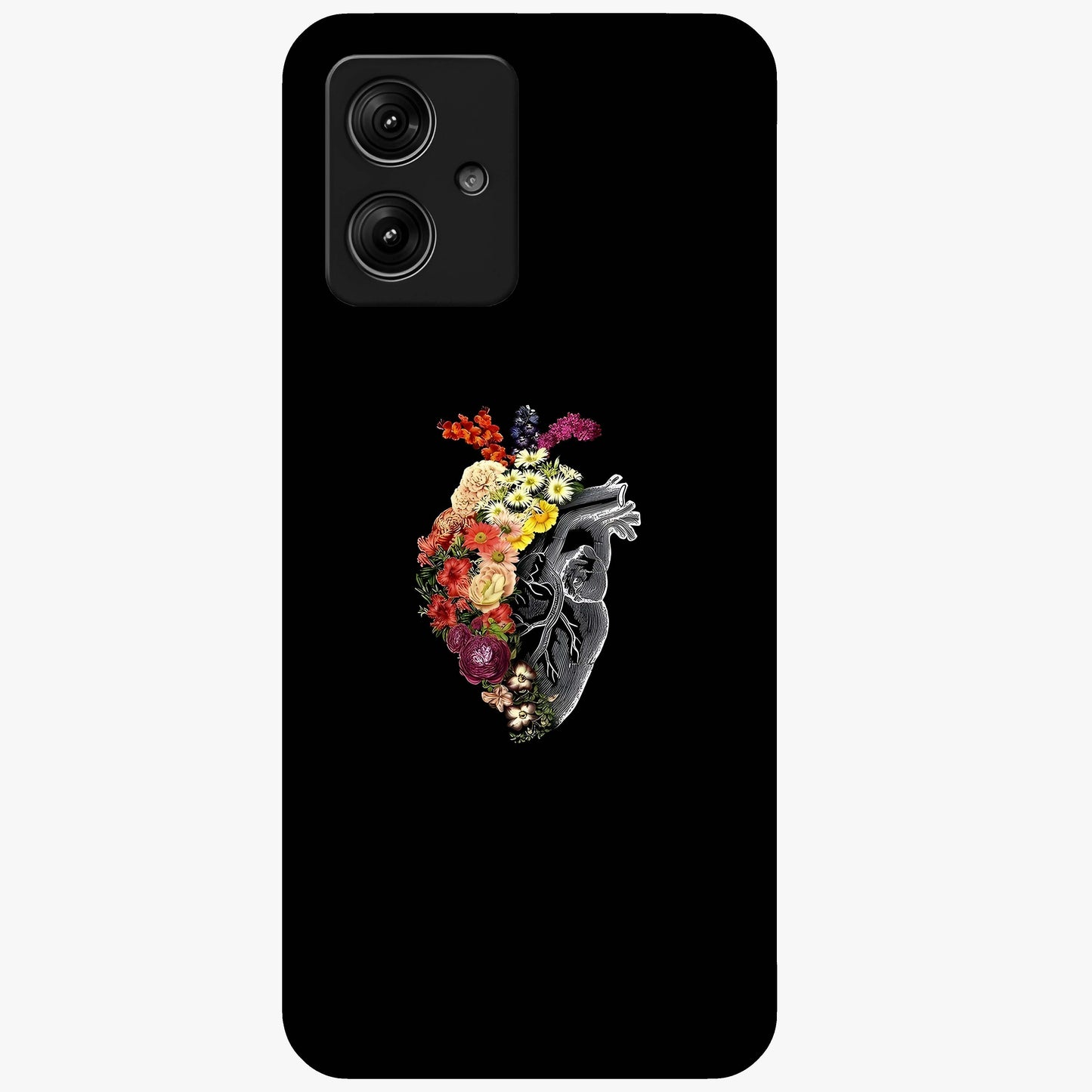 Heart With Flowers Glass Case showing flat back view with heart shaped floral artwork and glossy glass finish.