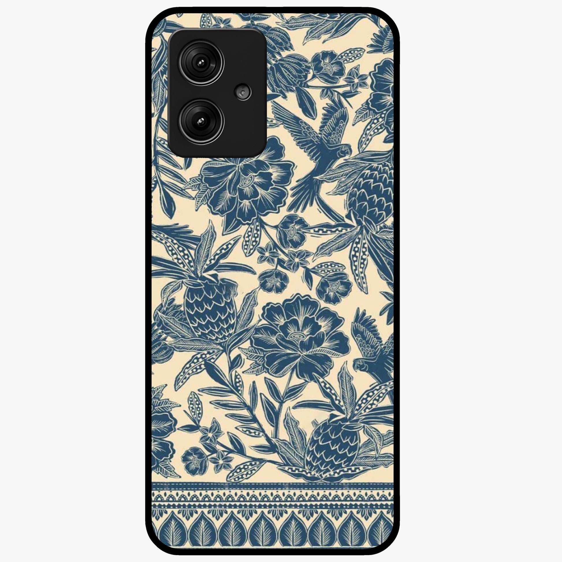 Heirloom Wild Bloom Glass Case showing flat back view with vintage inspired wild flower artwork and glossy glass finish.