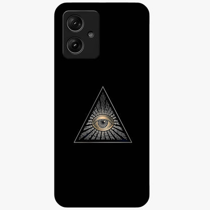 Illuminati Evil Glass Case showing flat back view with mysterious illuminati symbol artwork and glossy glass finish.