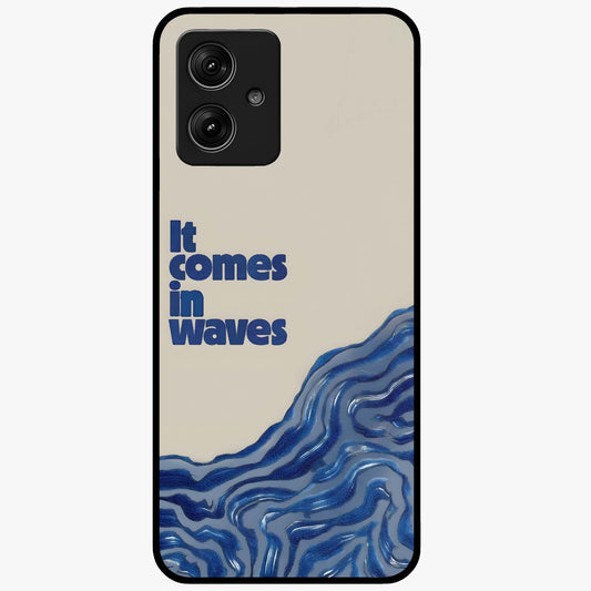 It Comes In Waves Quote Glass Case showing flat back view with inspirational wave themed quote artwork and glossy glass finish.