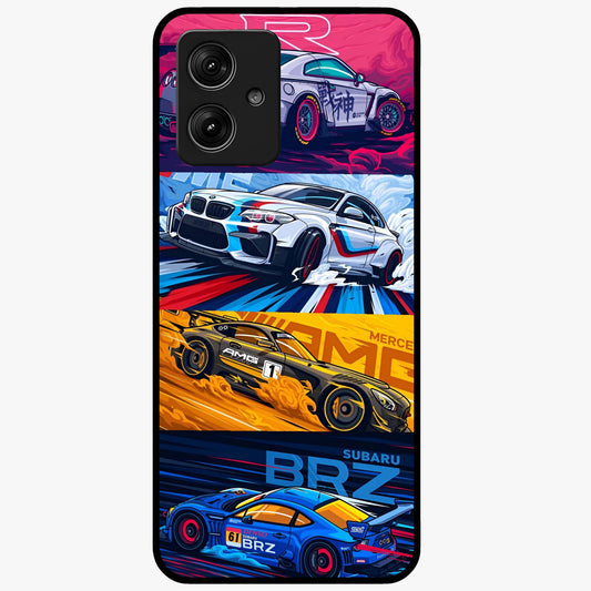 JDM Sports Car Glass Case showing flat back view with high performance sports car artwork and glossy glass finish.