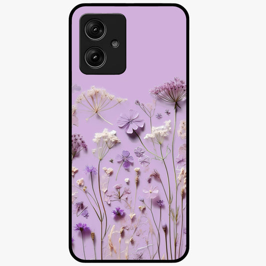 Lavender Blossom Dream Glass Case showing flat back view with soft lavender floral artwork and glossy glass finish.