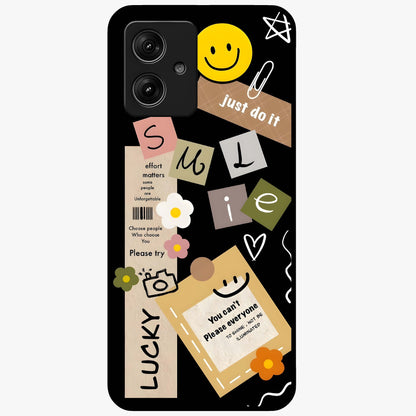 Lucky Aesthetic Collage Glass Case showing flat back view with trendy aesthetic collage artwork and glossy glass finish.
