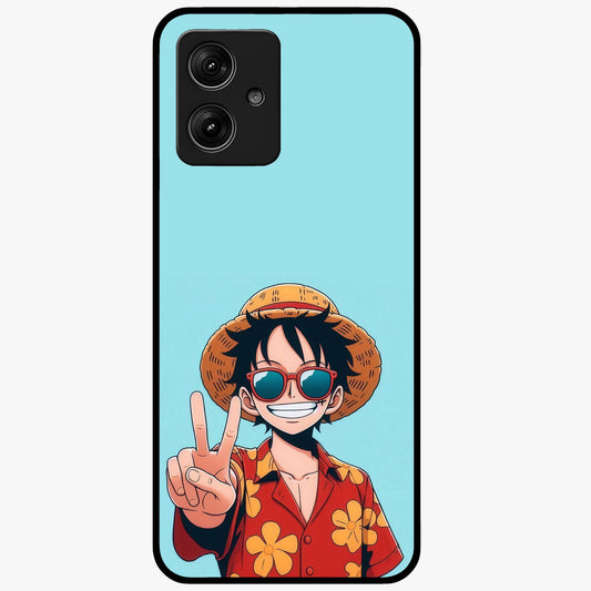 Luffy Summer Anime Vibe Glass Case showing flat back view with vibrant anime character artwork and glossy glass finish.