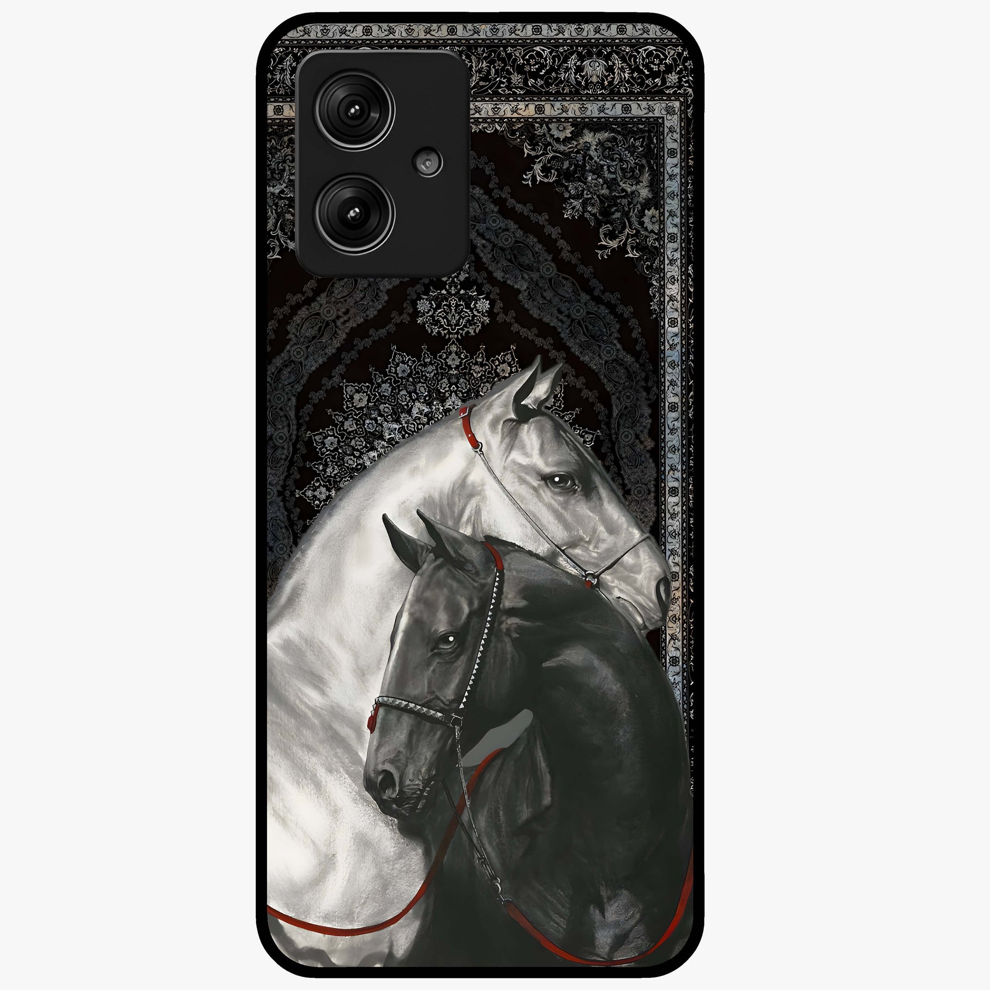 Majestic Ride Legacy Glass Case showing flat back view with powerful automotive inspired artwork and glossy glass finish.