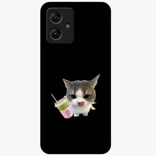 Matcha Cat Style Glass Case showing flat back view with cute matcha themed cat artwork and glossy glass finish.