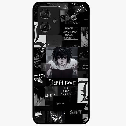 Midnight Chaos Mind Glass Case showing flat back view with abstract dark themed artwork and glossy glass finish.