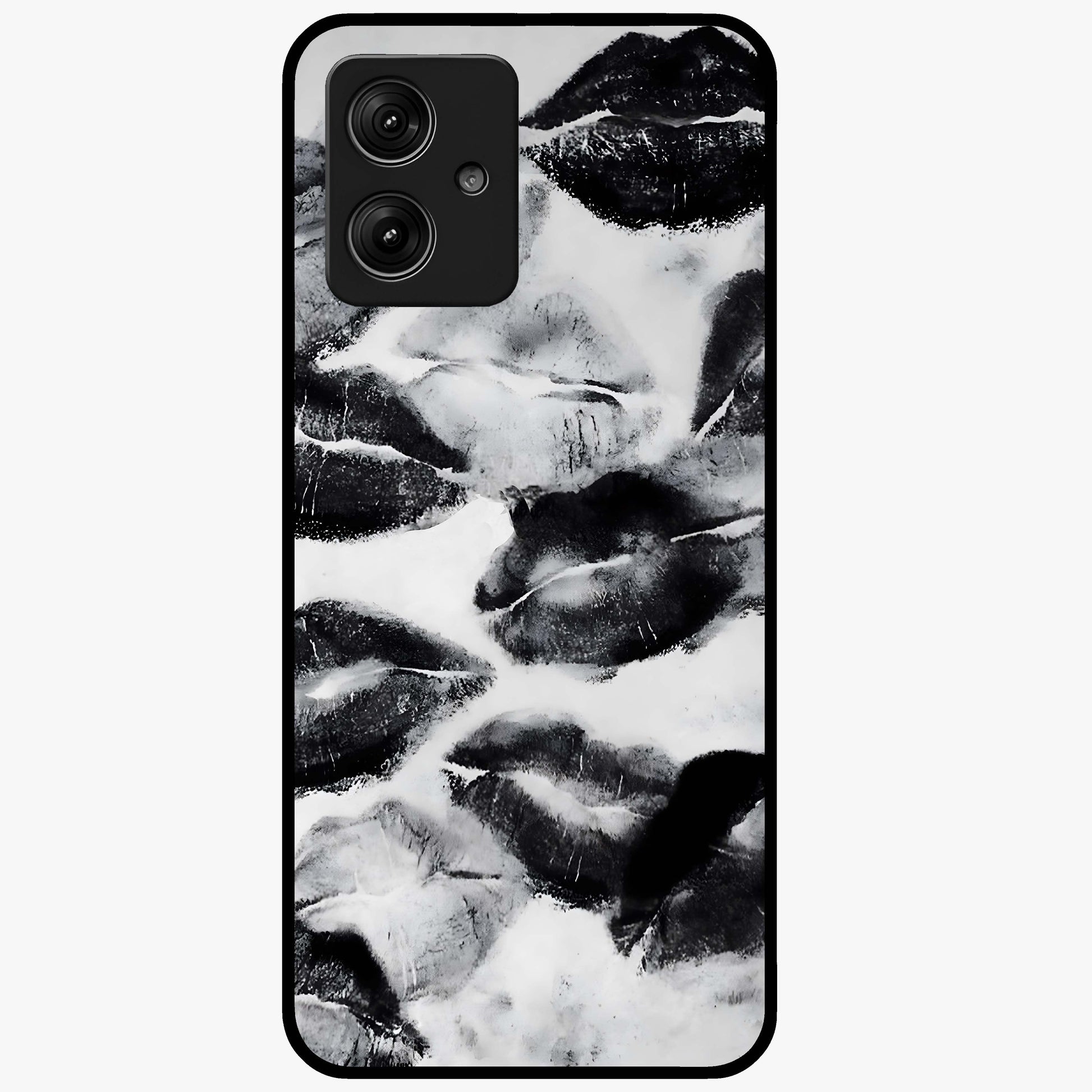 Midnight Kiss Marks Glass Case showing flat back view with lipstick kiss mark artwork and glossy glass finish.