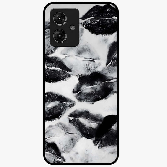 Midnight Kiss Marks Glass Case showing flat back view with lipstick kiss mark artwork and glossy glass finish.