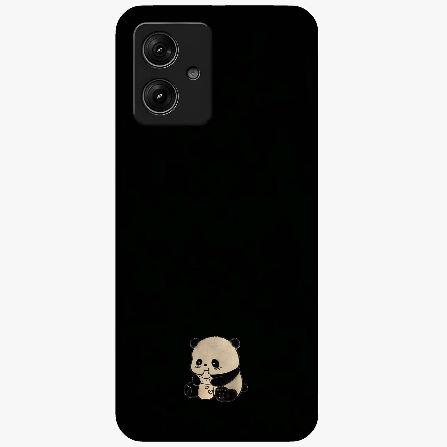 Midnight Panda Love Glass Case showing flat back view with cute panda themed artwork and glossy glass finish.
