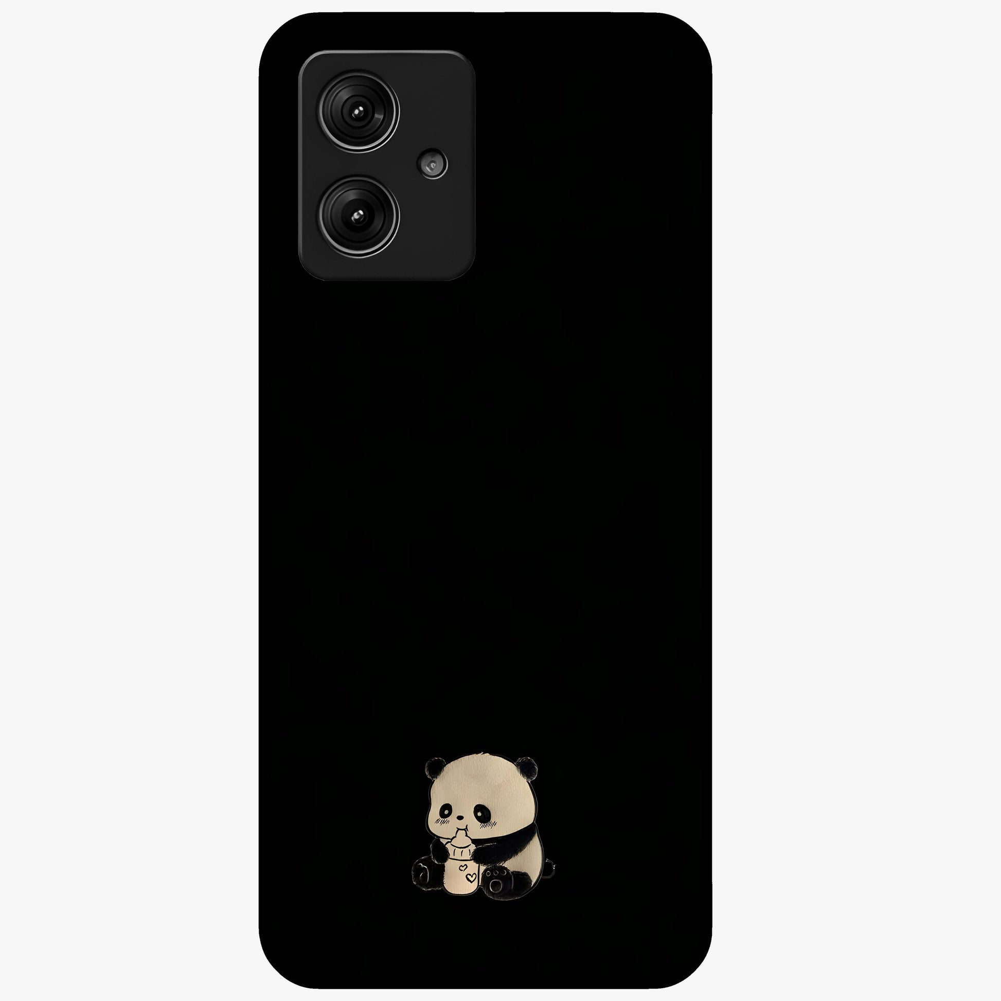 Midnight Panda Love Glass Case showing flat back view with cute panda themed artwork and glossy glass finish.