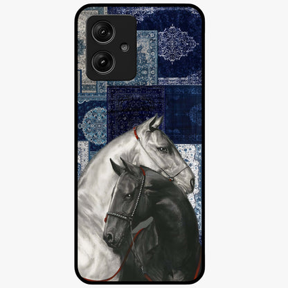 Midnight Stallion Blues Glass Case showing flat back view with majestic horse artwork and glossy glass finish.