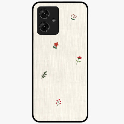 Minimal Petal Whispers Glass Case showing flat back view with soft minimal floral artwork and glossy glass finish.