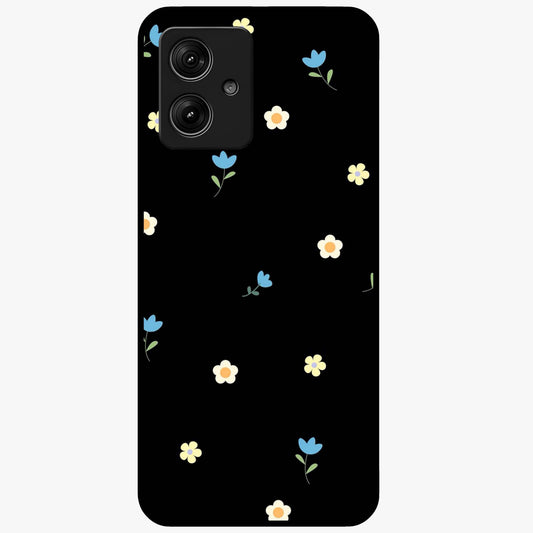 Minimalistic Blue With White Flower Pattern Glass Case showing flat back view with blue background and white flower pattern and glossy glass finish.