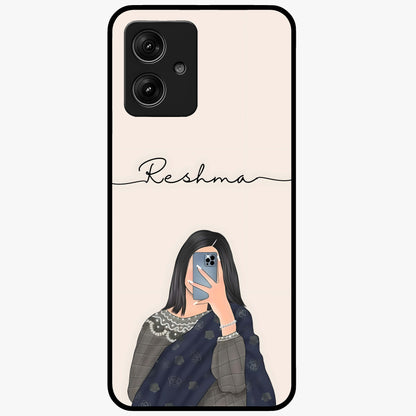 Mirror Mood Muse With Custom Name Glass Case showing flat back view with stylish mirrored artwork and personalized name design.