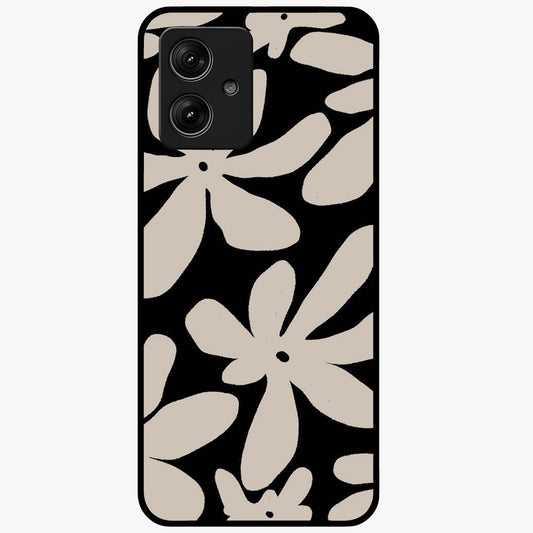 Monochrome Petal Dance Glass Case showing flat back view with monochrome floral artwork and glossy glass finish.