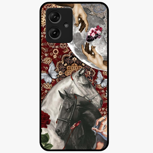 Moonlit Royal Stallion Glass Case showing flat back view with majestic horse under moonlight artwork and glossy glass finish.