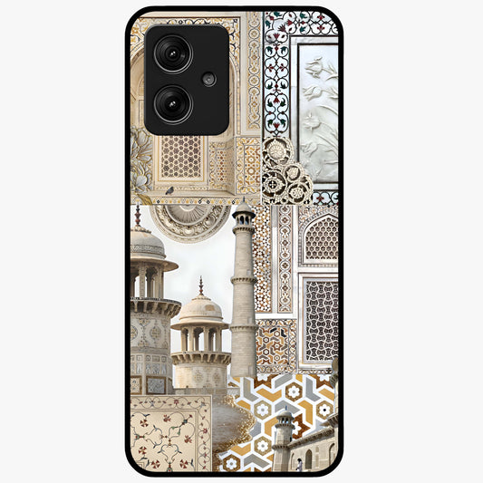 Mughal Marble Legacy Glass Case showing flat back view with intricate Mughal inspired marble pattern and glossy glass finish.