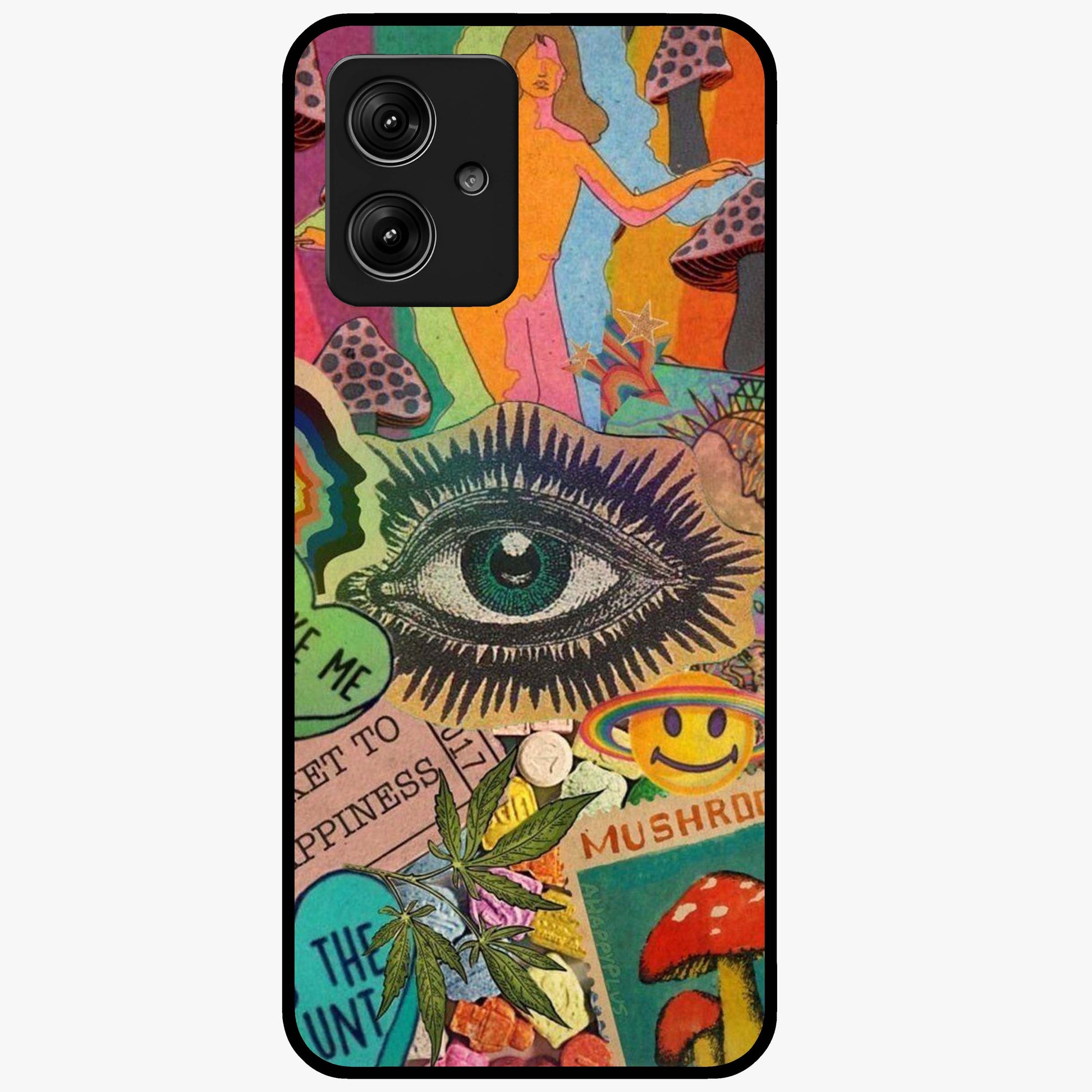 Mystic Eye Wonderland Glass Case showing flat back view with mystical eye themed artwork and glossy glass finish.